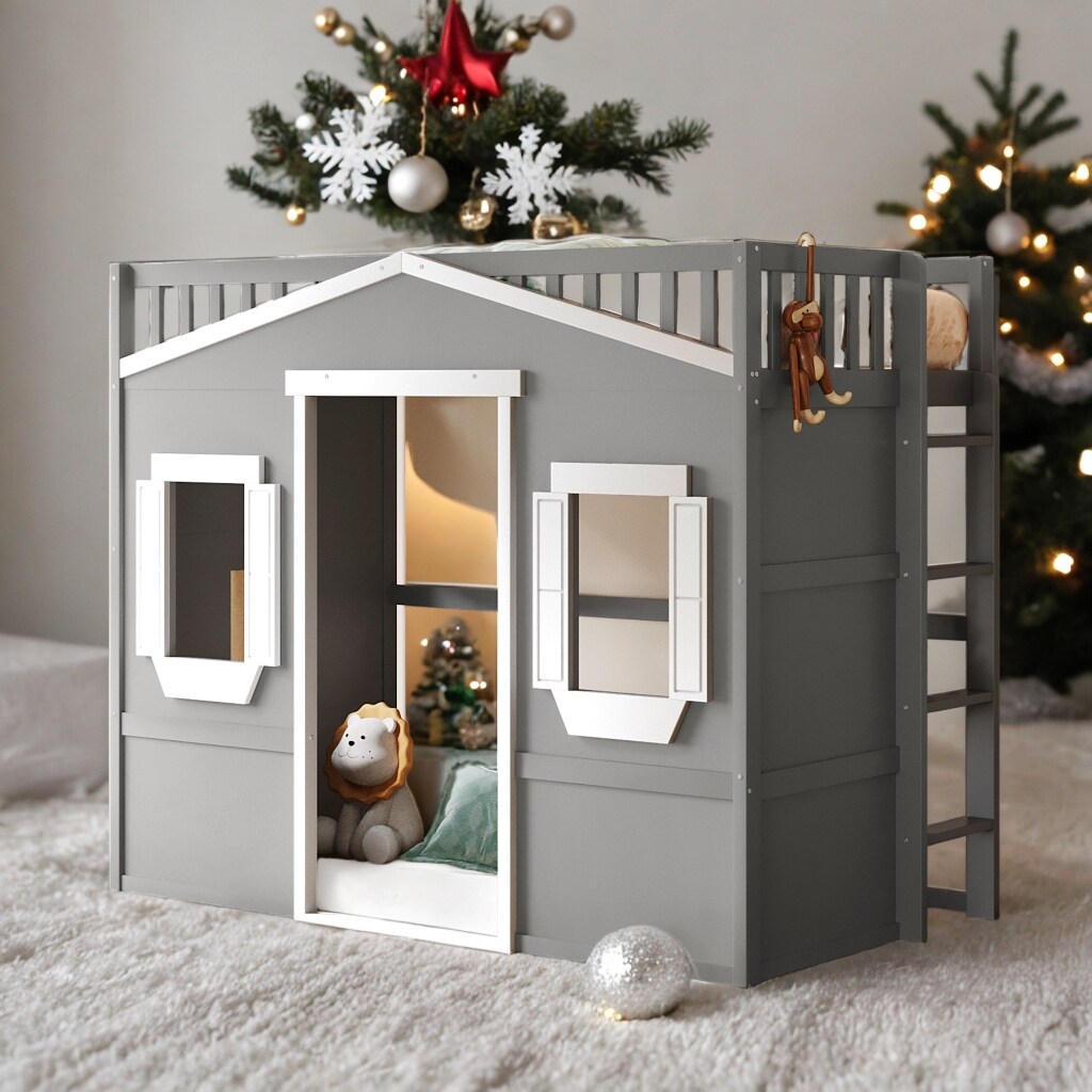 Elegant Twin Size House Loft Bed With Ladder and Guaranteed